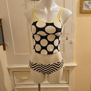 NWT Joe Boxer girls black,white and yellow tankini Sz 14
